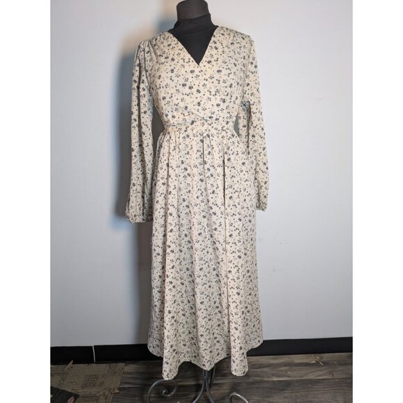 NEW Polygram Floral Cream Maxi Dress V-Neck Wrap Style & Long Sleeves, Size S - Picture 1 of 11